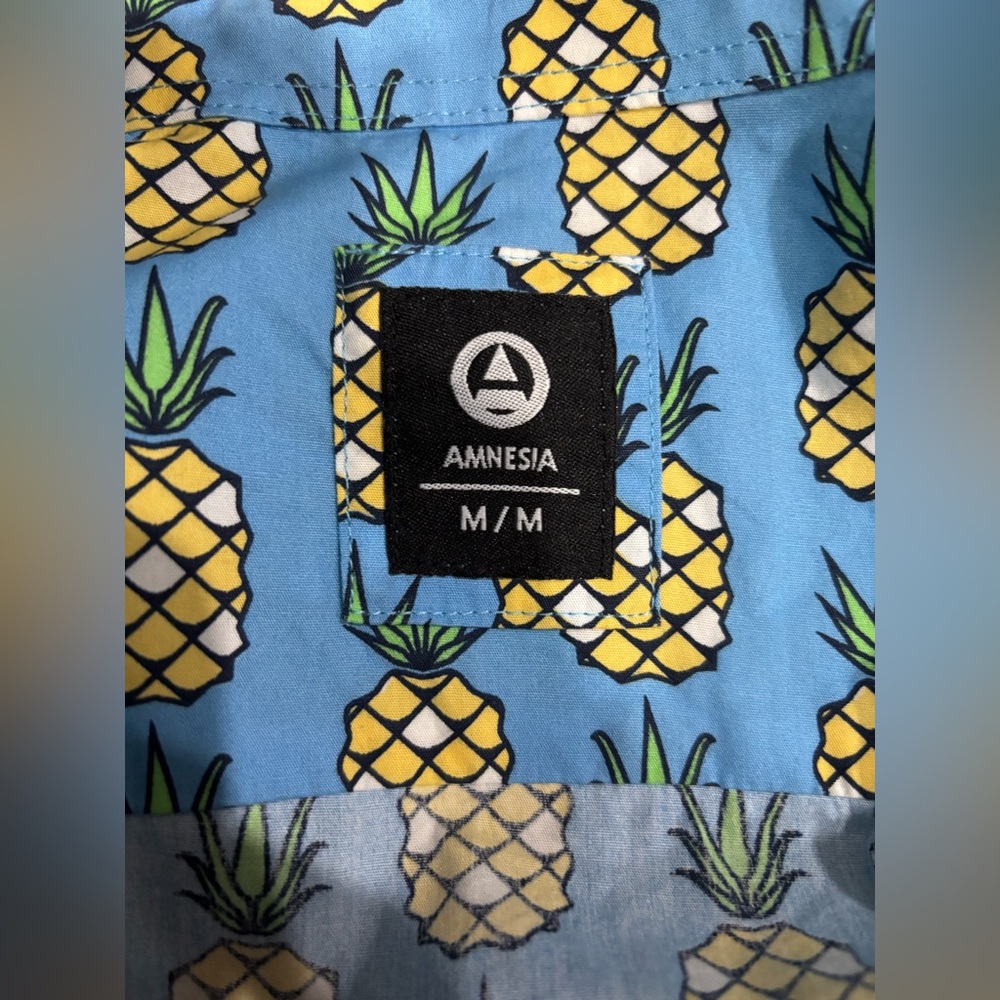 Amnesia Blue Pineapple Print Men's Shirt - Picture 5 of 5